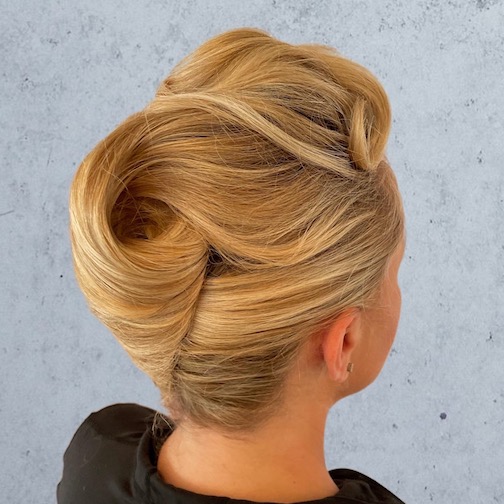 blonde, twisted updo