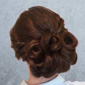brunette curled updo